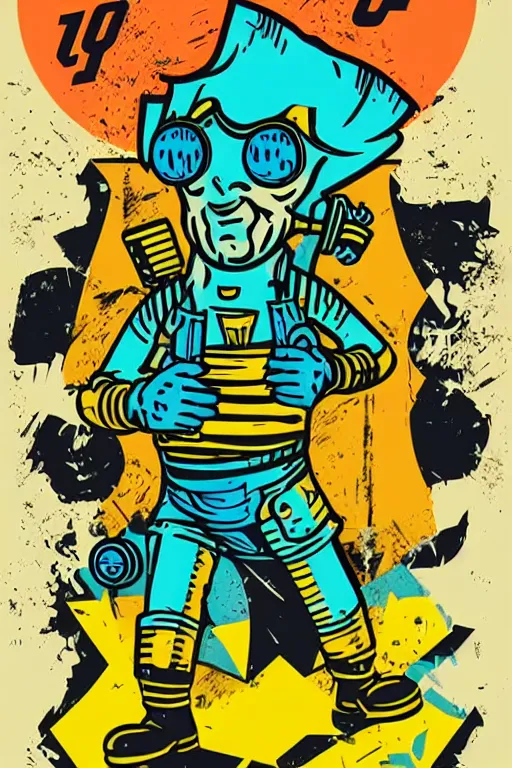 Image similar to fallout 7 6 retro futurist illustration art by butcher billy, sticker, colorful, illustration, highly detailed, simple, smooth and clean vector curves, no jagged lines, vector art, smooth andy warhol style