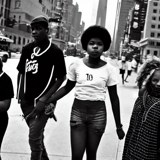 Prompt: photo of african - american teenagers on the streets of nyc in the style of diane arbus