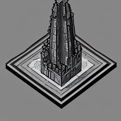 Prompt: isometric view of a wizard tower, lineart, sharp edges