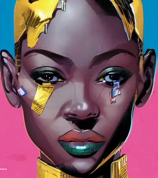 Prompt: african female android, by MARVEL comics and Sandra Chevrier, 4k