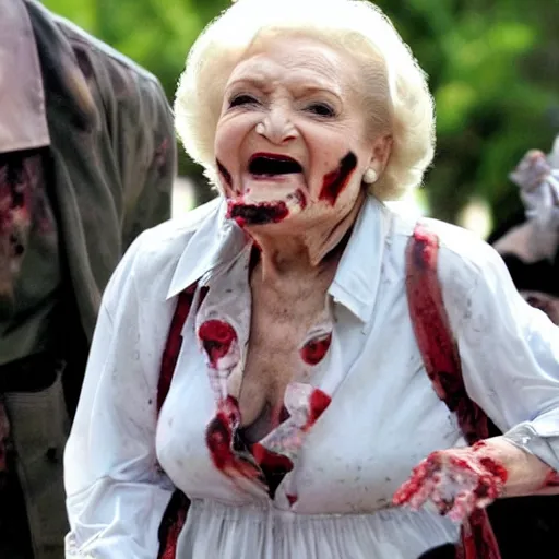 Image similar to betty white returning from the dead leading any army of zombies