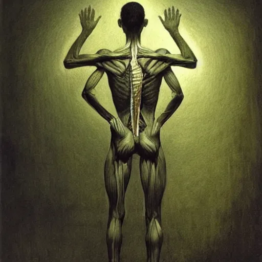 Image similar to human body anatomy by Beksiński, Zdzisław