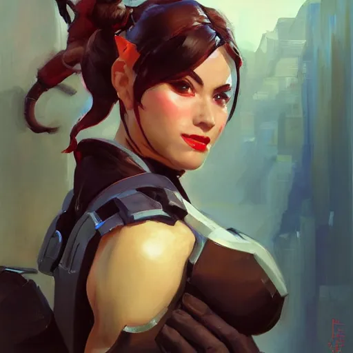 Prompt: greg manchess portrait painting of elaina as overwatch character, medium shot, asymmetrical, profile picture, organic painting, sunny day, matte painting, bold shapes, hard edges, street art, trending on artstation, by huang guangjian and gil elvgren and sachin teng