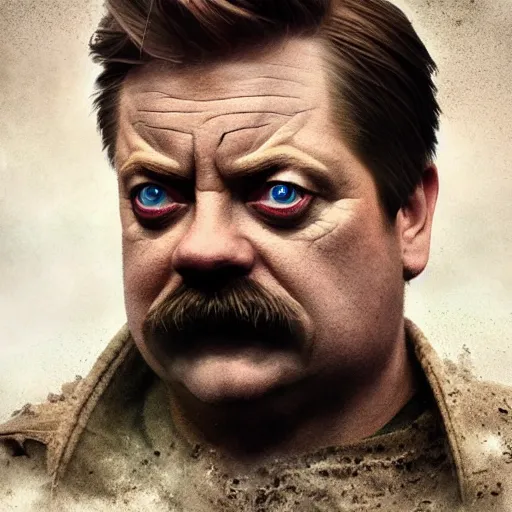 Image similar to Very very very very highly detailed epic central composition photo of Ron Swanson face, intricate, dystopian, sci-fi, extremely detailed, digital painting, smooth, sharp focus, illustration, intimidating lighting, incredible art by Brooke Shaden, artstation, concept art, Octane render in Maya and Houdini