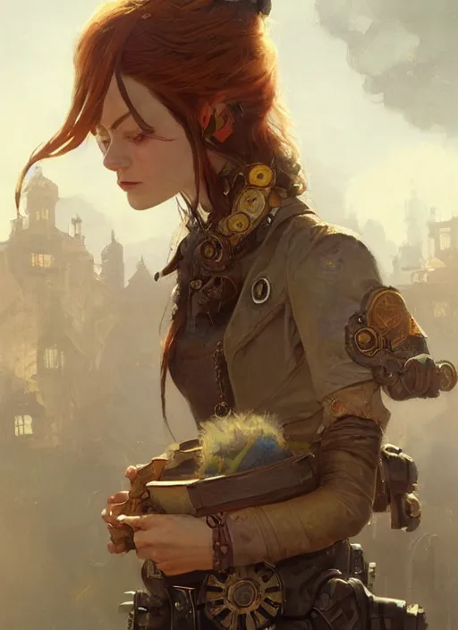 Prompt: highly detailed portrait fantastic steampunk emma stone stephen bliss unreal engine fantasy art by greg rutkowski loish rhads ferdinand