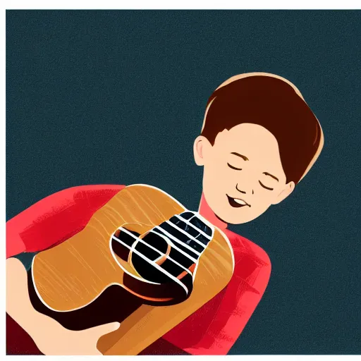 Prompt: illustration of a boy playing a ukulele