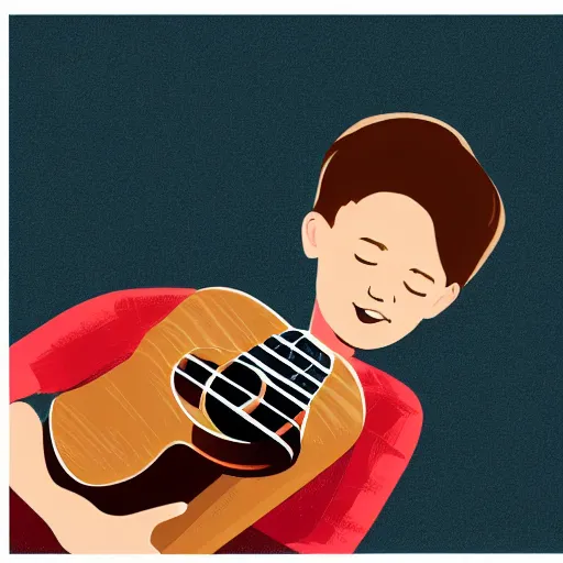 Image similar to illustration of a boy playing a ukulele