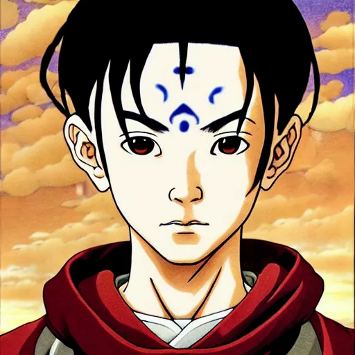 Prompt: portrait avatar : the last airbender, aang painted in miyazaki color style drawn by katsuhiro otomo and takato yamamoto, inspired by fables, china doll face, smooth face feature, intricate oil painting, high detail, sharp high detail, manga and anime 2 0 0 0