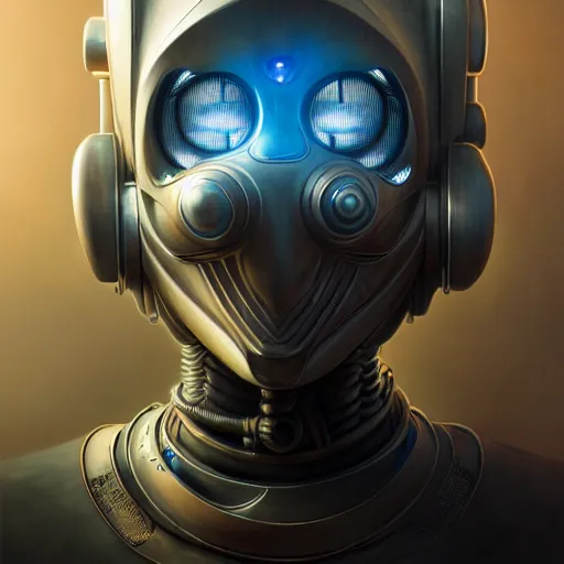 Image similar to front shot of a cyberpunk gazmask robot character, intricate, elegant, highly detailed, centered, digital painting, artstation, concept art, smooth, sharp focus, illustration, artgerm, Tomasz Alen Kopera, Peter Mohrbacher, donato giancola, Joseph Christian Leyendecker, WLOP, Boris Vallejo