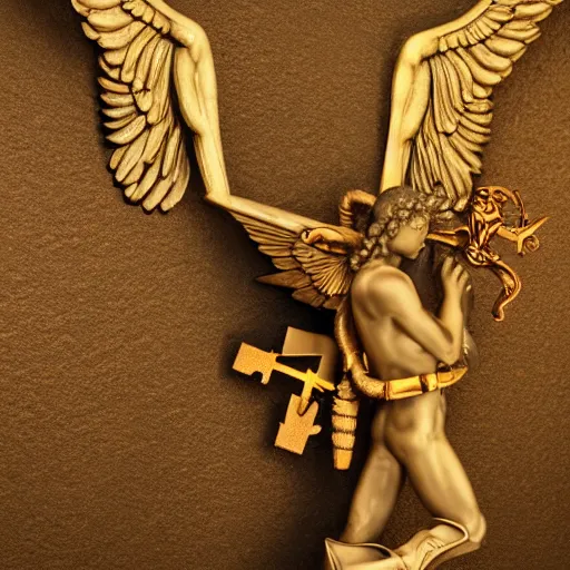 Image similar to fallen angel with hermes caduceus.