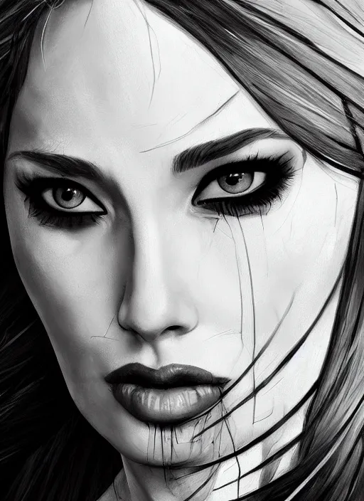 Image similar to up close portrait of a beautiful woman in black and white, art by diego fazio and diegoKoi, concept art, sharp focus, artgerm, 8k highly detailed