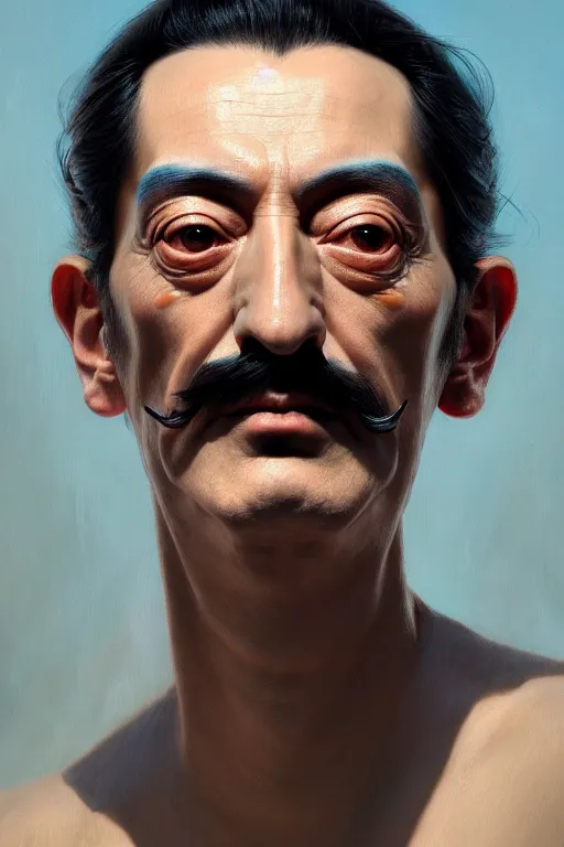 Prompt: ultra detailed face portrait of salvador dali, extremely detailed digital painting, in the style of fenghua zhong and ruan jia and jeremy lipking and peter mohrbacher, mystical colors, rim light, beautiful lighting, 8 k, stunning scene, raytracing, octane, trending on artstation