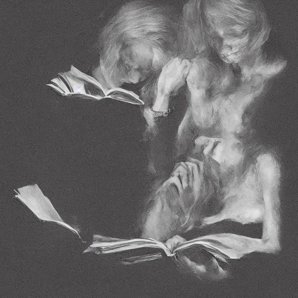 Prompt: Conceptual art of a girl reading a book being the most powerful moment in time. Highly detailed.