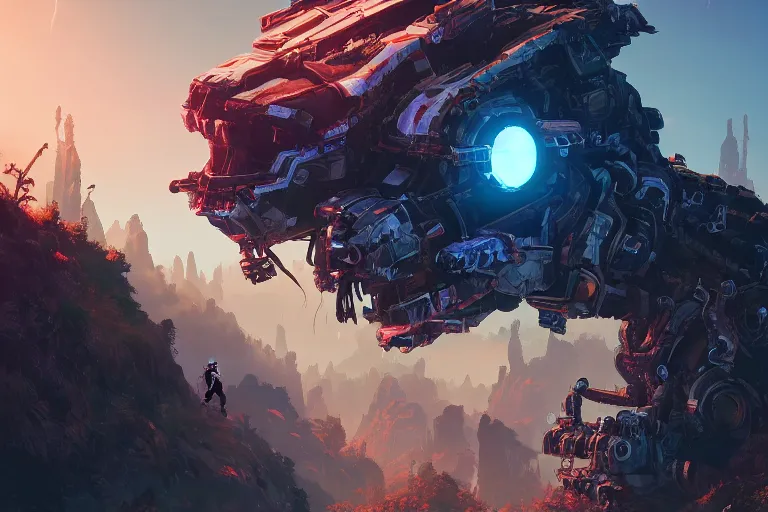 Image similar to watcher machine mecanical creature robot of horizon forbidden west horizon zero dawn radiating a glowing aura global illumination ray tracing hdr fanart arstation by ian pesty and alena aenami artworks in 4 k