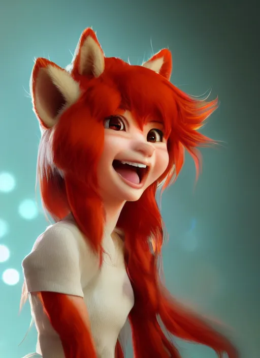 Prompt: a cute asian girl fox singing, flowing red hair in the style of pixar animation, mid-shot, award winning, hyper detailed, studio lighting, artstation, octane renderer, unreal engine