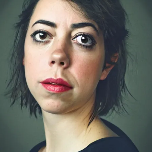 Image similar to a masterpiece portrait photo of a beautiful young woman who looks like a manic pixie dream girl mary aubrey plaza, symmetrical face