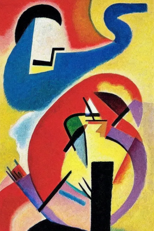 Image similar to It's morning. Sunlight is pouring through the window bathing the face of a man enjoying a hot cup of coffee. A new day has dawned bringing with it new hopes and aspirations. Painting by Kandinsky, 1939