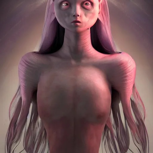 Image similar to A full body shot of a cute and mischievous huggy-wuggy from poppy-playtime the video game. Fancy Dress. Subsurface Scattering. Translucent Skin. Rainbow palette. defined facial features, symmetrical facial features. Opalescent surface. beautiful lighting. By Giger and Ruan Jia and Artgerm and WLOP and William-Adolphe Bouguereau. Photo real. Hyper-real. Photorealism. Fantasy Illustration. Sailor Moon hair. Masterpiece. trending on artstation, featured on pixiv, award winning, cinematic composition, dramatic pose, sharp, details, Hyperrealism, HD, HDR, 4K, 8K.