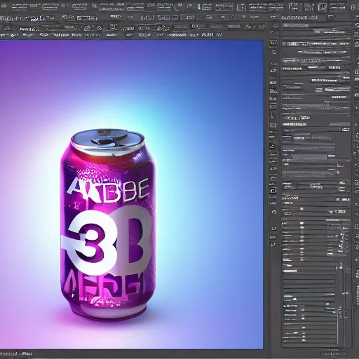 Image similar to adobe photoshop as an energy drink. commercial lighting. studio. 3 d render