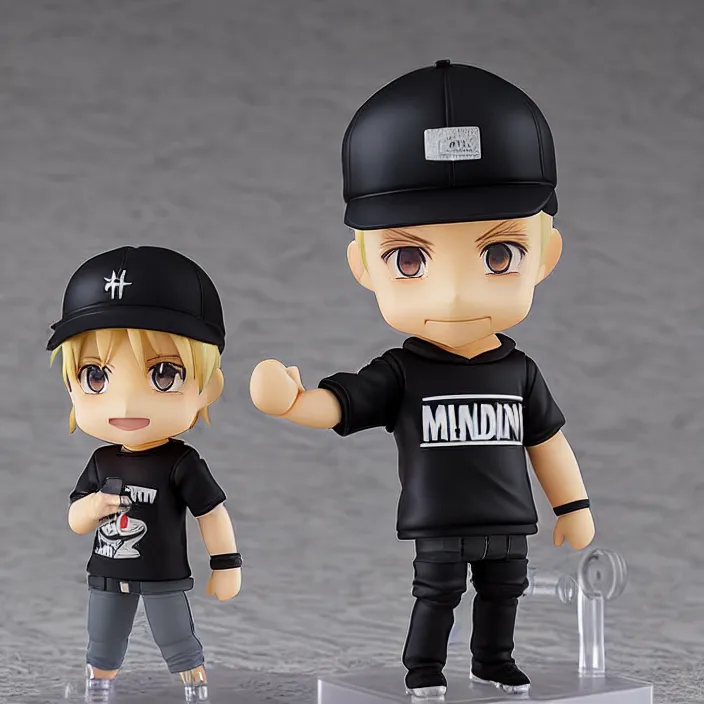 Prompt: a anime nendoroid of Eminem with black cap and black clothes and beard, figurine, product photo, detailed