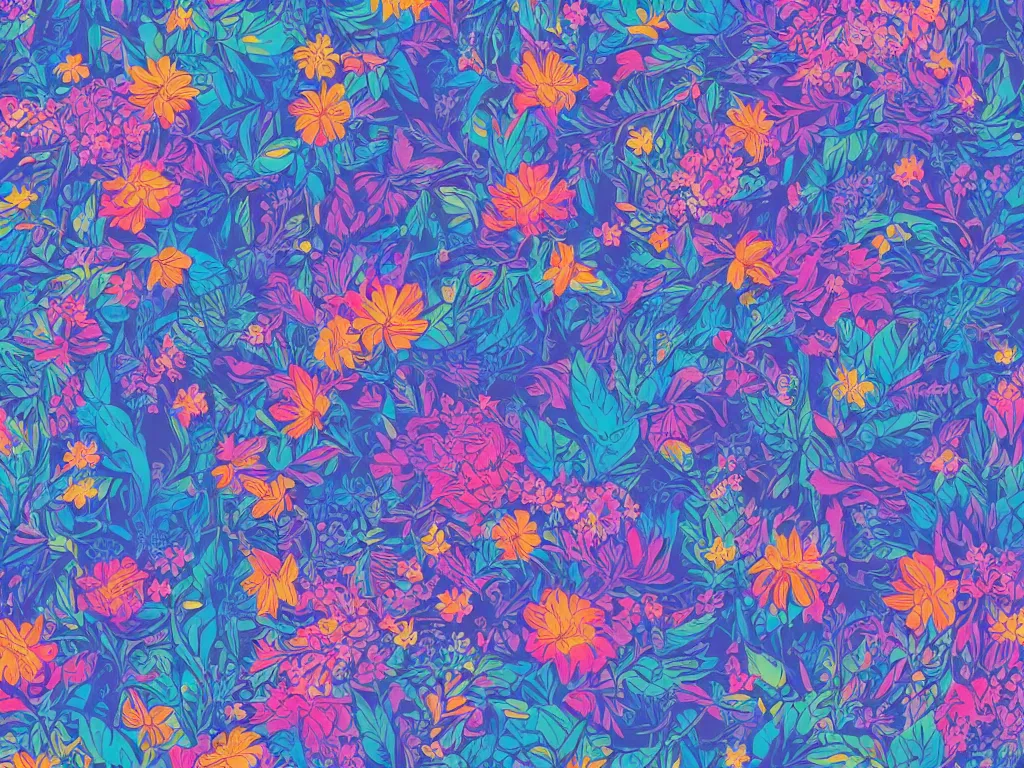 Image similar to forest with flowers blue, Digital Matte Illustration by Dan Mumford, lisa frank