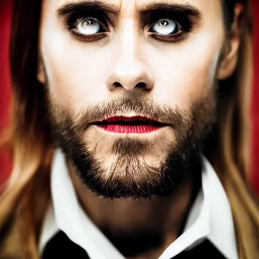 Image similar to jared leto as vampire, portrait, studio lighting, 5 0 mm