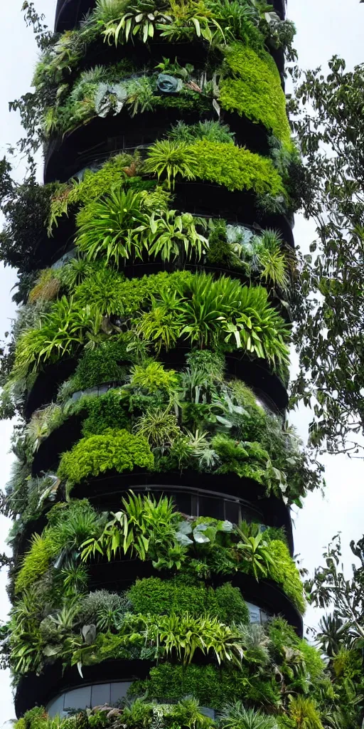 Image similar to the auckland sky tower covered in a living wall made from nz endemic plants. patric blanc