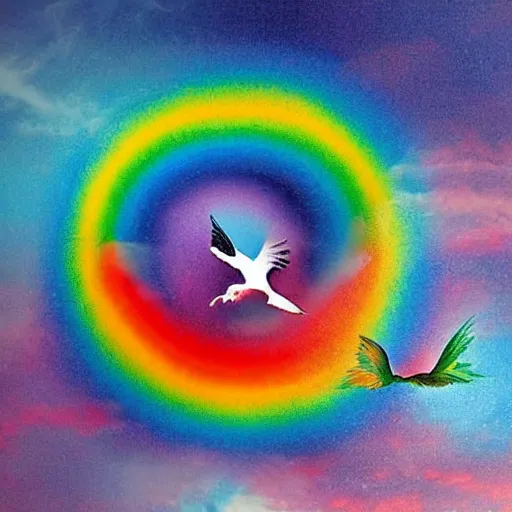 Prompt: somewhere over the rainbow bluebirds fly and the dreams that you dream of dreams really do come true