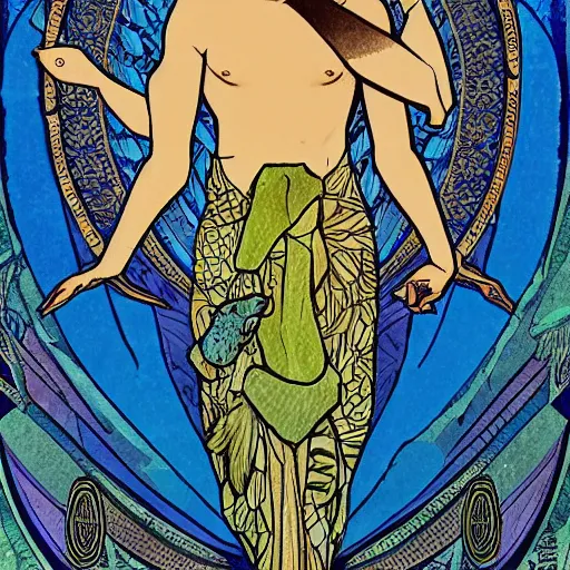 Image similar to god of nature, blue panthera, in a style of mucha