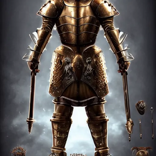 Prompt: Humanoid lion with medieval armor standing on two legs, fantasy, trending on artstation, realistic, digital art