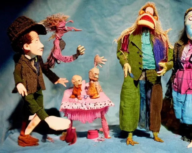 Prompt: still from a full - color 1 9 8 5 cute live - action stop - motion puppetry film by the brothers quay, involving cotton and gemstones, inside elaborate dioramas.