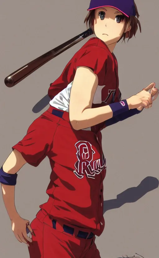 Image similar to anime style, female baseball player, red sport clothing, launching a straight ball, brown short hair, hair down, symmetrical facial features, from arknights, hyper realistic, rule of thirds, extreme detail, 4 k drawing, safebooru, realistic lighting, by alphonse mucha, greg rutkowski, sharp focus, backlit