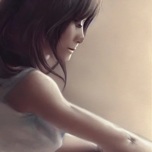 Image similar to beautiful girl leaning over table by artgerm, Pinterest
