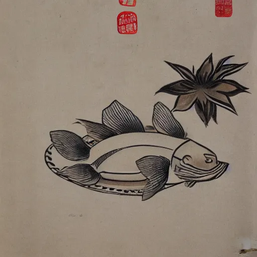 Prompt: lotus and fish, in chinese xieyi