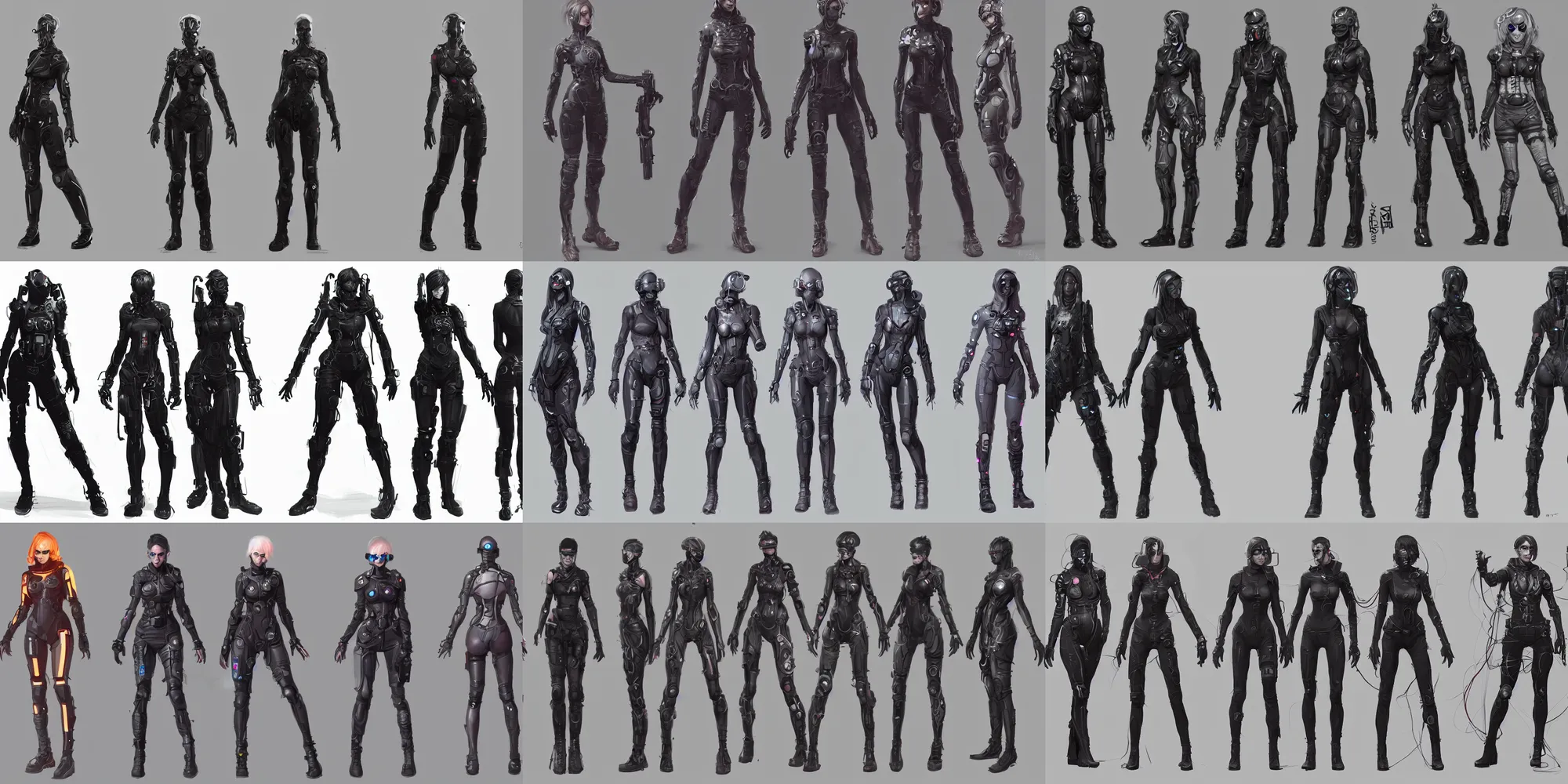 Prompt: full body cyberpunk female character concepts by senior concept artist, featured on artstation