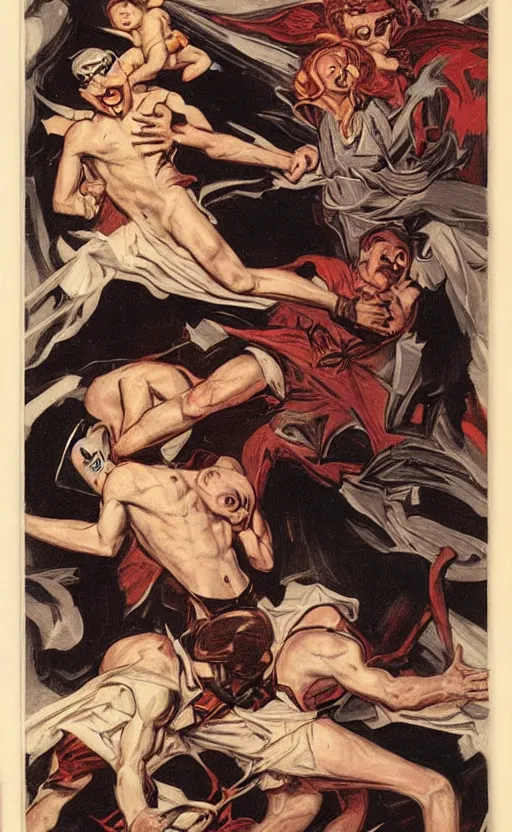 Prompt: the binding of isaac, vintage comic by j. c. leyendecker