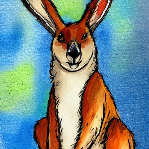 Image similar to watercolor sketch of a story book kangaroo in the style of disco elysium