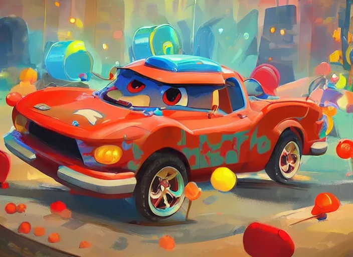 Prompt: concept design of cute candy cars for wreck - it ralph, oil painting by eren arik and jama jurabaev, extremely detailed, brush hard, artstation, high quality, brush stroke