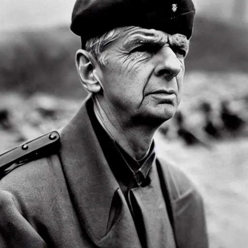 Image similar to Arsene Wenger as an American soldier on D Day, epic, WWII, 1940s photo, cinematic, highly detailed, gritty, combat, sharp focus, closeup, intense