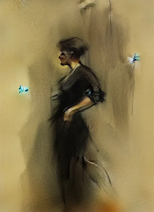 Image similar to study of a standing woman by george howard hilder. 1 9 0 5. charcoal on paper.