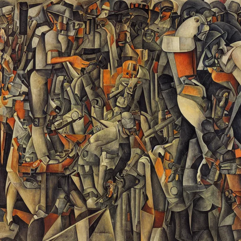 Image similar to cyborg worker revolution in the square diego rivera and georg scholz highly detailed