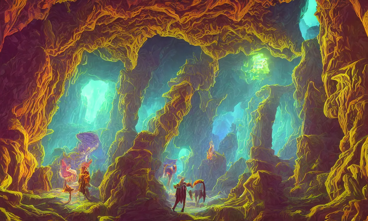 Image similar to large kerberos realm, wizard issues ticket close up, reading a directory, colorful ravine, 3 d art, digital illustration, perfect lighting