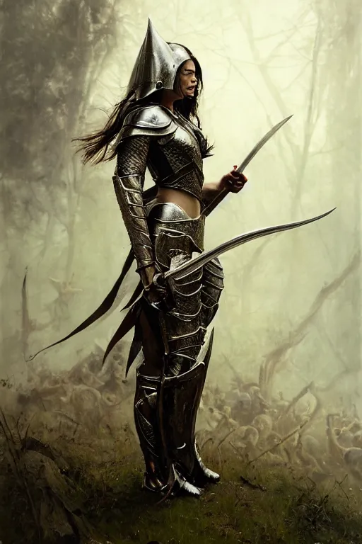 Image similar to liv tyler, warrior, partially clothed in metal battle armor, lord of the rings, tattoos, decorative ornaments, by carl spitzweg, ismail inceoglu, vdragan bibin, hans thoma, greg rutkowski, alexandros pyromallis, perfect face, fine details, realistic shading, photorealism