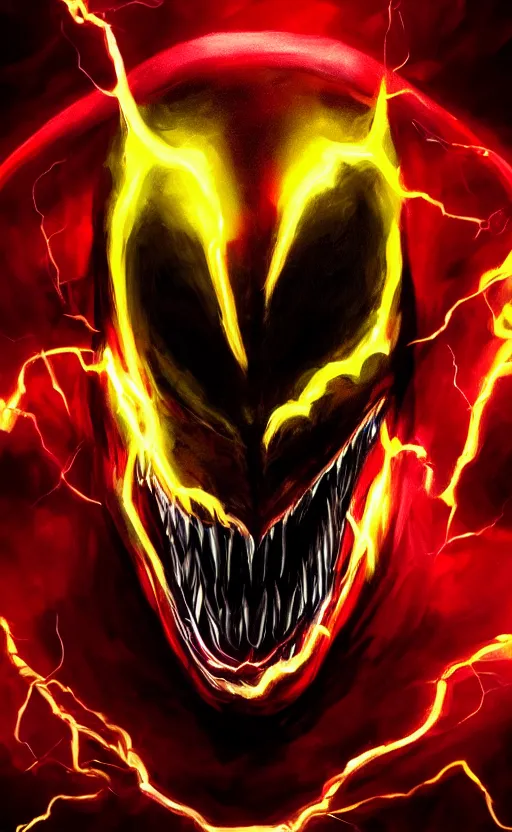 Image similar to portrait of venom as the flash, black and red, dynamic lighting, cinematic, ultra detailed, trending on art station, stunning visuals, creative, fantasy concept art