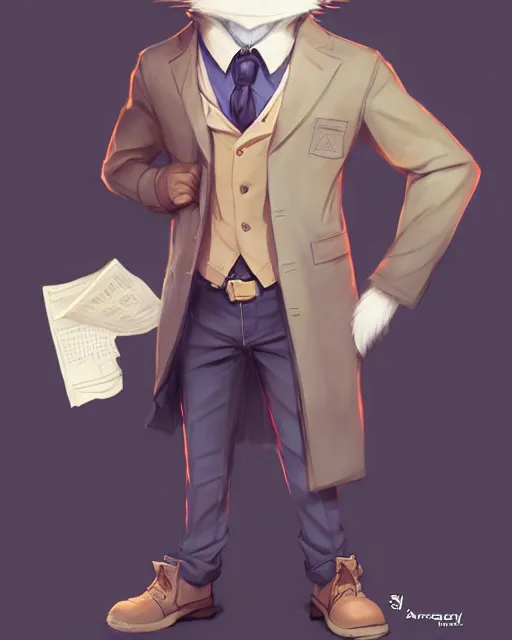 Image similar to character concept art of a cute male anthropomorphic furry detective | | adorable, key visual, realistic shaded perfect face, tufted softly, fine details by stanley artgerm lau, wlop, rossdraws, james jean, andrei riabovitchev, marc simonetti, and sakimichan, trending on weasyl