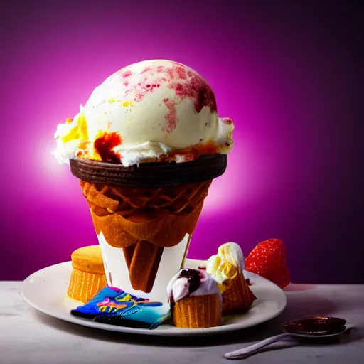 Image similar to epic ice - cream sundae dramatic lighting atmospheric taken with dslr