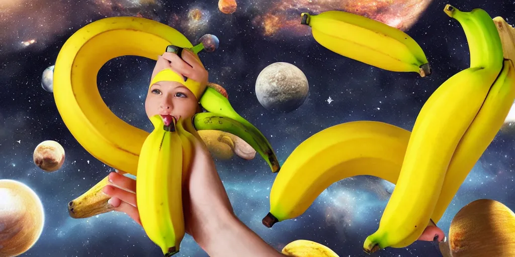 Image similar to banana hat in outer space, breathtaking realistic, photorealistic in the style of realism