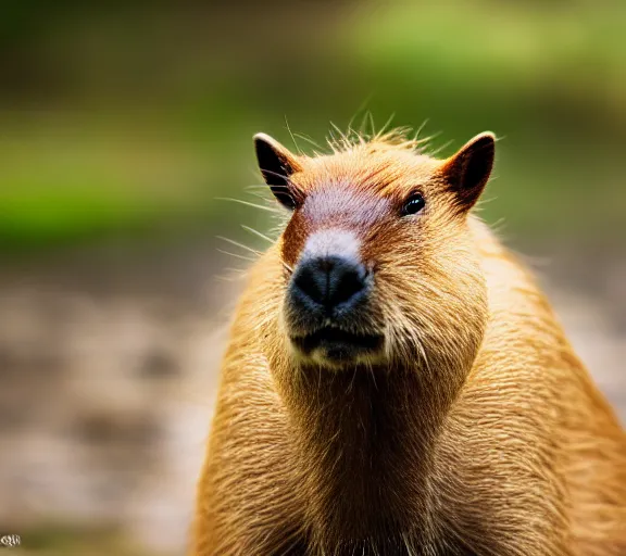 Image similar to a portrait of capybara with a mushroom cap growing on its head by luis royo. intricate. lifelike. soft light. sony a 7 r iv 5 5 mm. cinematic post - processing