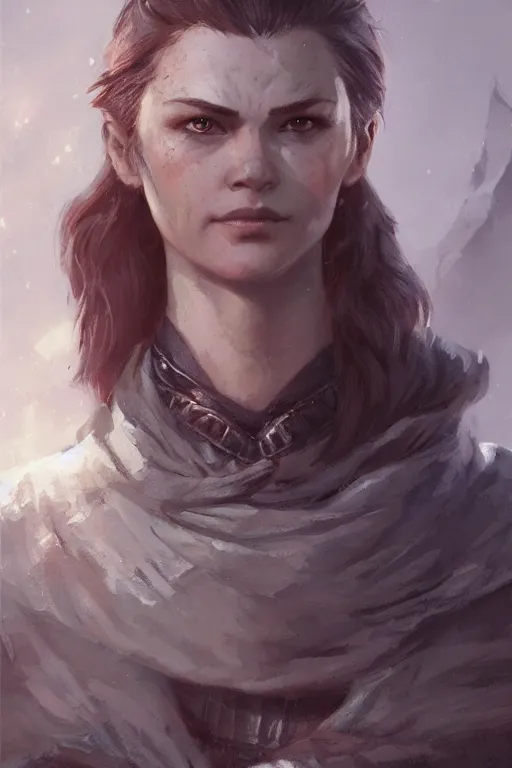 Image similar to the elder scrolls vi, charismatic rugged female nord warrior portrait, illustration, rim light, top light, perfectly shaded, soft painting, art by ross tran, krenz cushart and wenjun lin