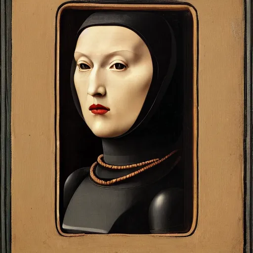 Image similar to a portrait of a female android by antonello da messina